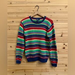 Vintage Polo Ralph Lauren Size Large Colorful Striped Cotton Unisex Sweater